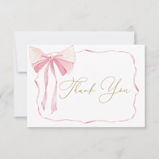 Roze Bow Baby shower Meisje Dank u Kaart (Voorkant)