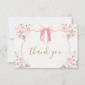 Roze Bow Baby shower Meisje Dank u Kaart (Voorkant)