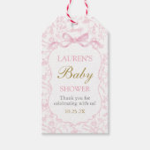 Roze Bow Baby shower Meisje Gift Label Cadeaulabel (Voorkant)