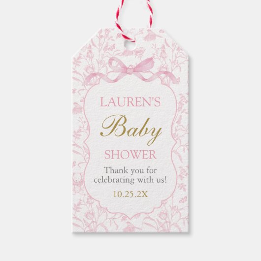 Roze Bow Baby shower Meisje Gift Label Cadeaulabel (Voorkant)