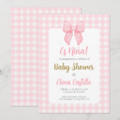 Roze Bow Baby shower Meisje in Spaans uitnodiging (Voorkant / Achterkant)