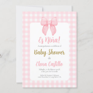 Roze Bow Baby shower Meisje in Spaans uitnodiging