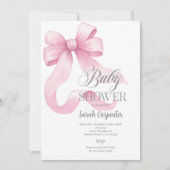 Roze Bow Baby shower Meisje Invitation Kaart (Voorkant)