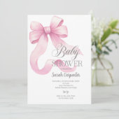 Roze Bow Baby shower Meisje Invitation Kaart (Staand voorkant)