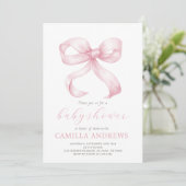 Roze Bow Baby shower Meisje Invitation Kaart (Staand voorkant)