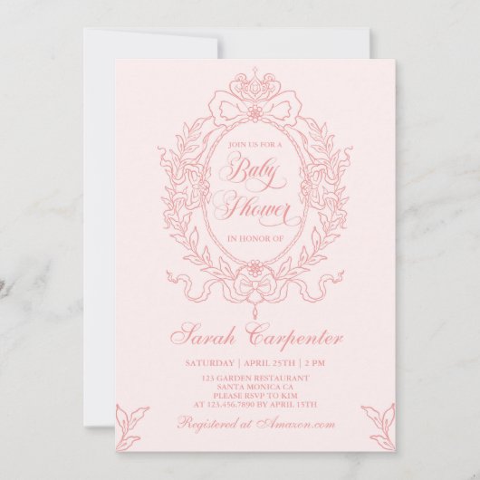 Roze Bow Baby shower Meisje  Lijst Invitation Kaart (Voorkant)