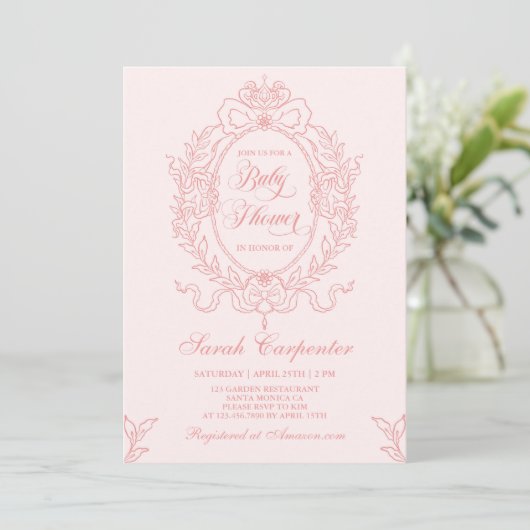 Roze Bow Baby shower Meisje  Lijst Invitation Kaart (Staand voorkant)