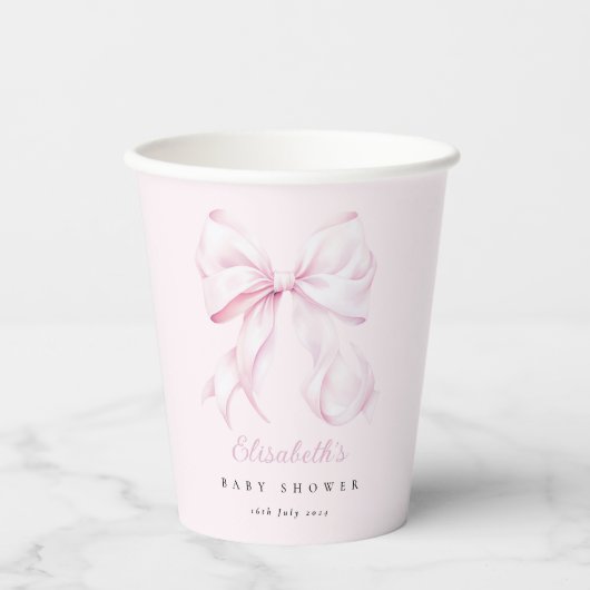 Roze Bow Baby shower Meisje Schattige Papieren Bekers (Voorkant)