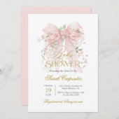 Roze Bow Baby shower Meisje uitnodiging (Voorkant / Achterkant)