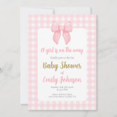Roze Bow Baby shower Meisje uitnodiging (Voorkant)