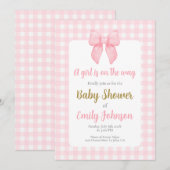 Roze Bow Baby shower Meisje uitnodiging (Voorkant / Achterkant)