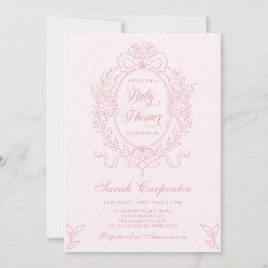 Roze Bow Baby shower Meisje  Uitnodiging (Voorkant)