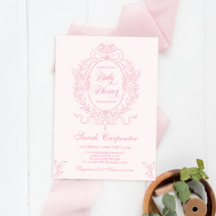Roze Bow Baby shower Meisje  Uitnodiging
