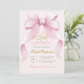 Roze Bow Baby shower Meisje uitnodiging (Staand voorkant)