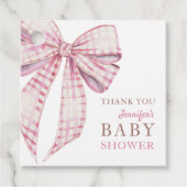 Roze Bow Baby shower Meisje Waterverf Bedankjes Labels (Voorkant)