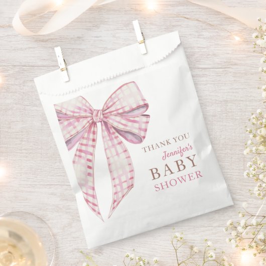 Roze Bow Baby shower Meisje Waterverf Bedankzakje (Geknipt)