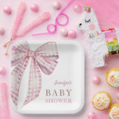 Roze Bow Baby shower Meisje Waterverf Papieren Bordje (Feest)