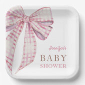 Roze Bow Baby shower Meisje Waterverf Papieren Bordje (Voorkant)