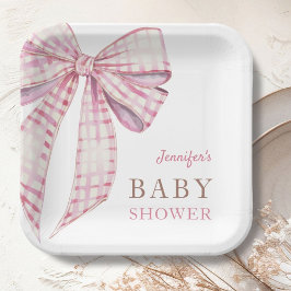 Roze Bow Baby shower Meisje Waterverf Papieren Bordje