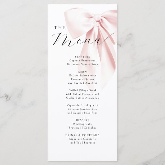 Roze Bow Baby shower Menu (Voorkant)
