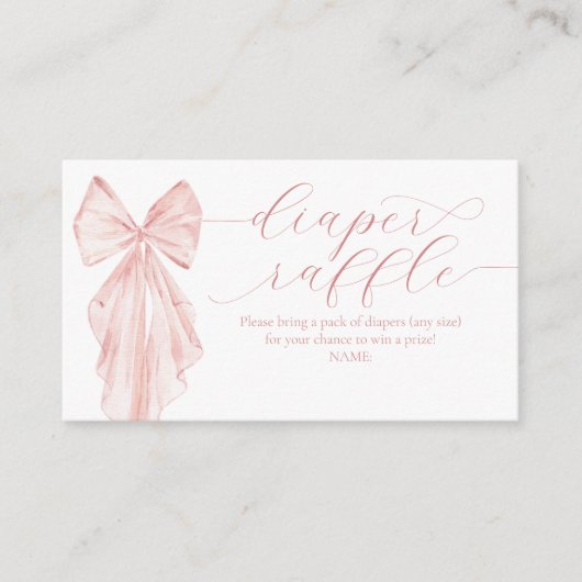 Roze Bow Baby shower Minimalistische Luier Raffle Informatiekaartje (Voorkant)