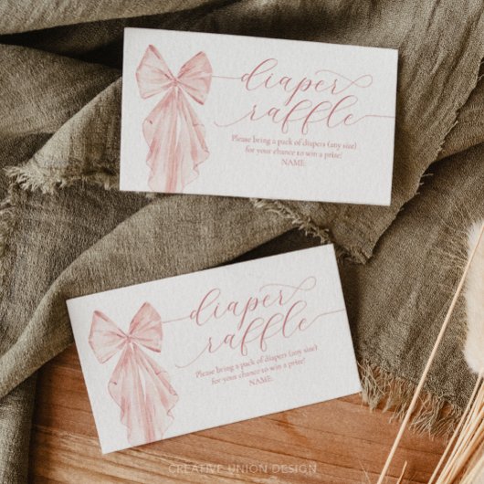 Roze Bow Baby shower Minimalistische Luier Raffle Informatiekaartje