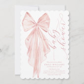Roze Bow Baby shower Minimalistische Waterverf lin Kaart (Voorkant)
