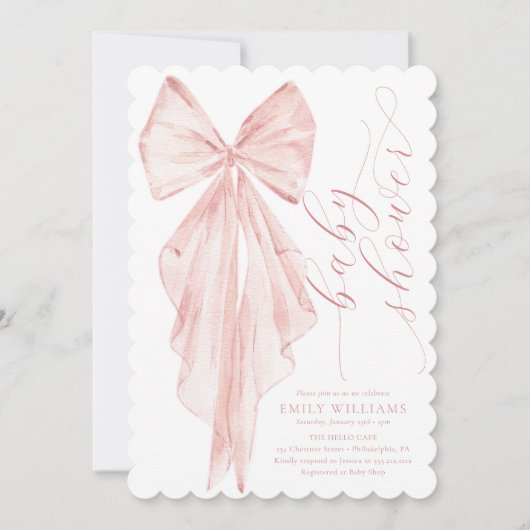 Roze Bow Baby shower Minimalistische Waterverf lin Kaart (Voorkant)