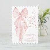 Roze Bow Baby shower Minimalistische Waterverf lin Kaart (Staand voorkant)