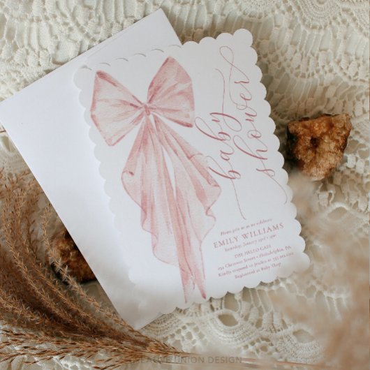 Roze Bow Baby shower Minimalistische Waterverf lin Kaart