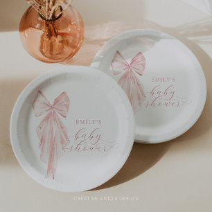 Roze Bow Baby shower Minimalistische Waterverf lin Papieren Bordje