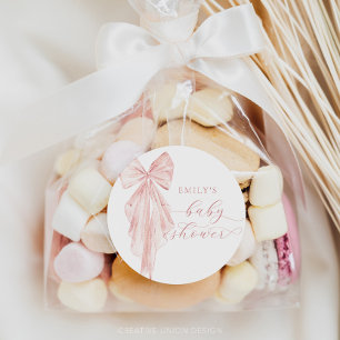 Roze Bow Baby shower Minimalistische Waterverf lin Ronde Sticker
