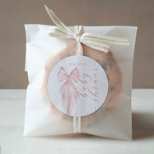 Roze Bow Baby shower Minimalistische Waterverf lin Ronde Sticker