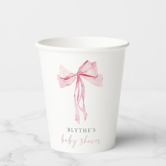 Roze Bow Baby shower Paper Cup Meisje Coquette Blu Papieren Bekers (Voorkant)