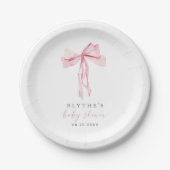 Roze Bow Baby shower Papier Bord Meisje Blush Ribb (Voorkant)