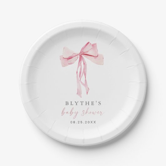 Roze Bow Baby shower Papier Bord Meisje Blush Ribb (Voorkant)