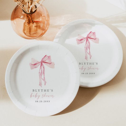 Roze Bow Baby shower Papier Bord Meisje Blush Ribb