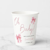 Roze Bow Baby shower Papieren Bekers (Achterkant)