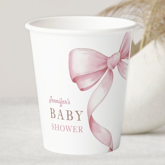 Roze Bow Baby shower Papieren Bekers