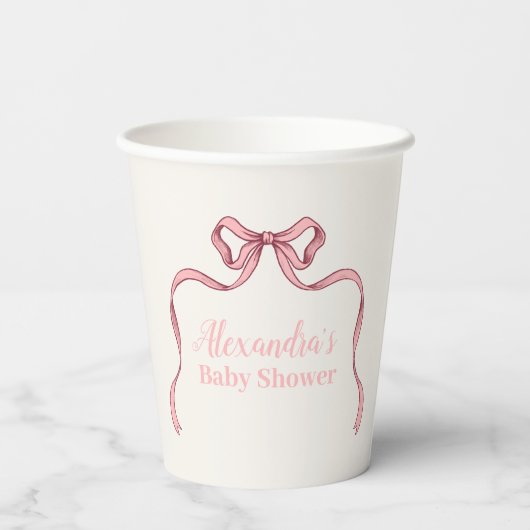 Roze Bow Baby shower Papieren Bekers (Achterkant)