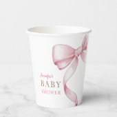 Roze Bow Baby shower Papieren Bekers (Achterkant)