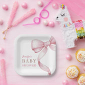 Roze Bow Baby shower Papieren Bordje (Feest)