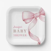 Roze Bow Baby shower Papieren Bordje (Voorkant)