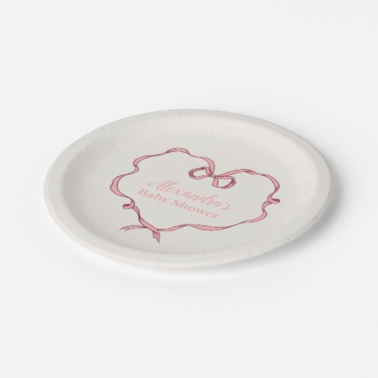 Roze Bow Baby shower Papieren Bordje (Gekanteld)