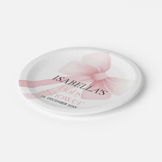 Roze Bow Baby shower Papieren Bordje (Gekanteld)