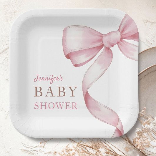 Roze Bow Baby shower Papieren Bordje