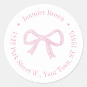 Roze Bow Baby shower Retouradres Ronde Sticker (Voorkant)