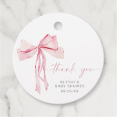 Roze Bow Baby shower Ronde Favor Blush Lint Bedankjes Labels (Voorkant)