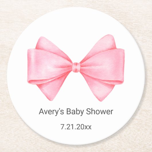 Roze Bow Baby shower Ronde Kartonnen Onderzetter (Voorkant)