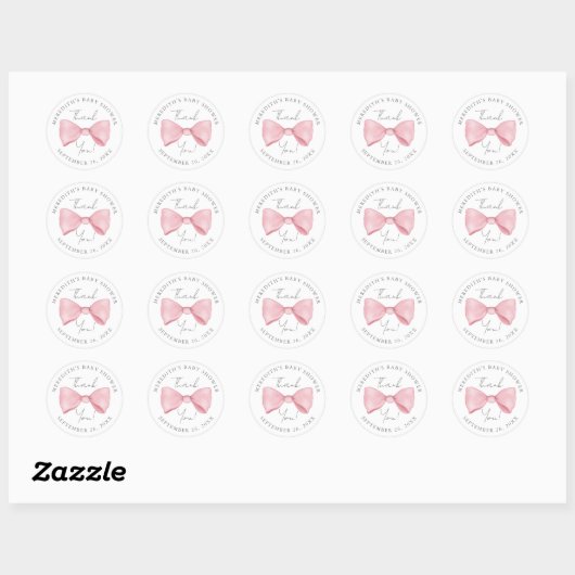 Roze Bow Baby shower Ronde Sticker (Vel)